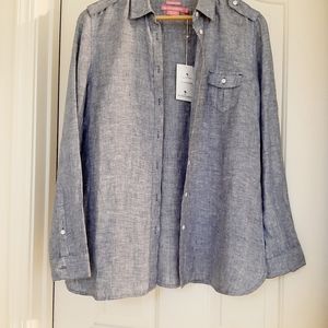 NWT: Island Company Commandant Chambray color Linen Button Shirt M